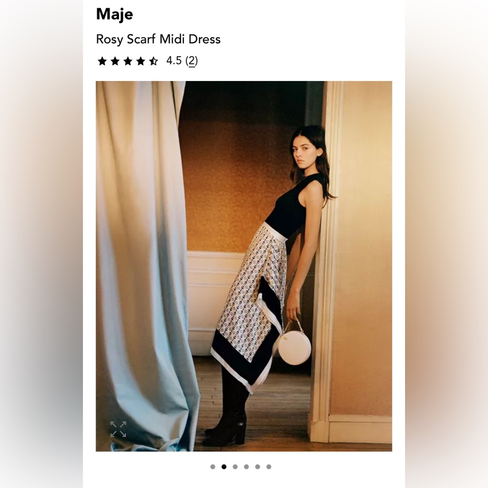 NWT Maje Rosy Scarf Midi Dress in Black and White Sz 36 Small $340